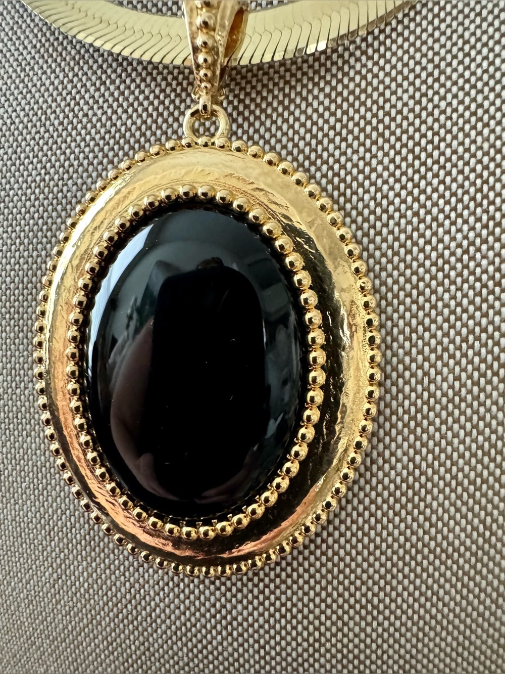 Italian 18K Gold Over Brass Oval Enhancer With Large Onyx Stone